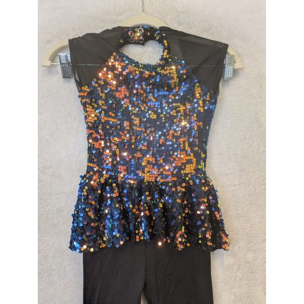 Weissman Sequin Peplum Unitard Girl's Size MC Rainbow Sparkle Dance Costume